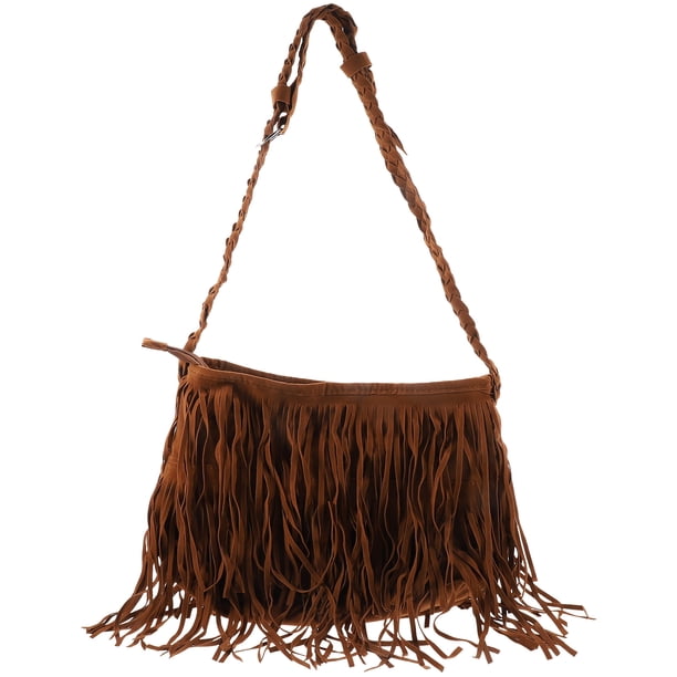 1 bolso de hombro con borlas de cuero, bolso cruzado con borlas y flecos para mujer (marrón claro)