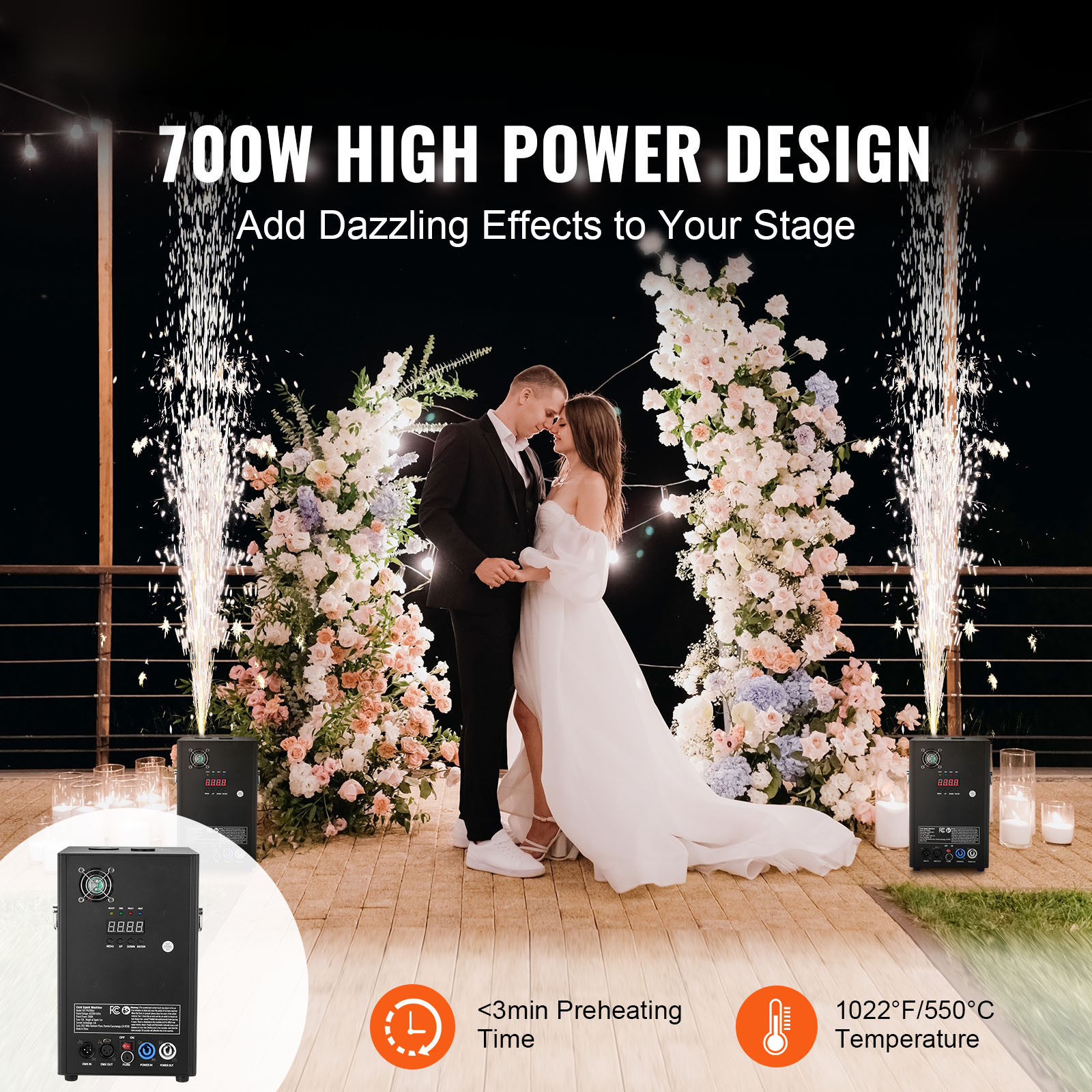 KFFKFF 1Pcs Cold Spark Machine, 700W 6.6-16.4ft Firework Machine DMX512 Adjustable Smart Stage Effect Machine Safe Great Low Noise Smokeless for Stage DJ Disco,Black