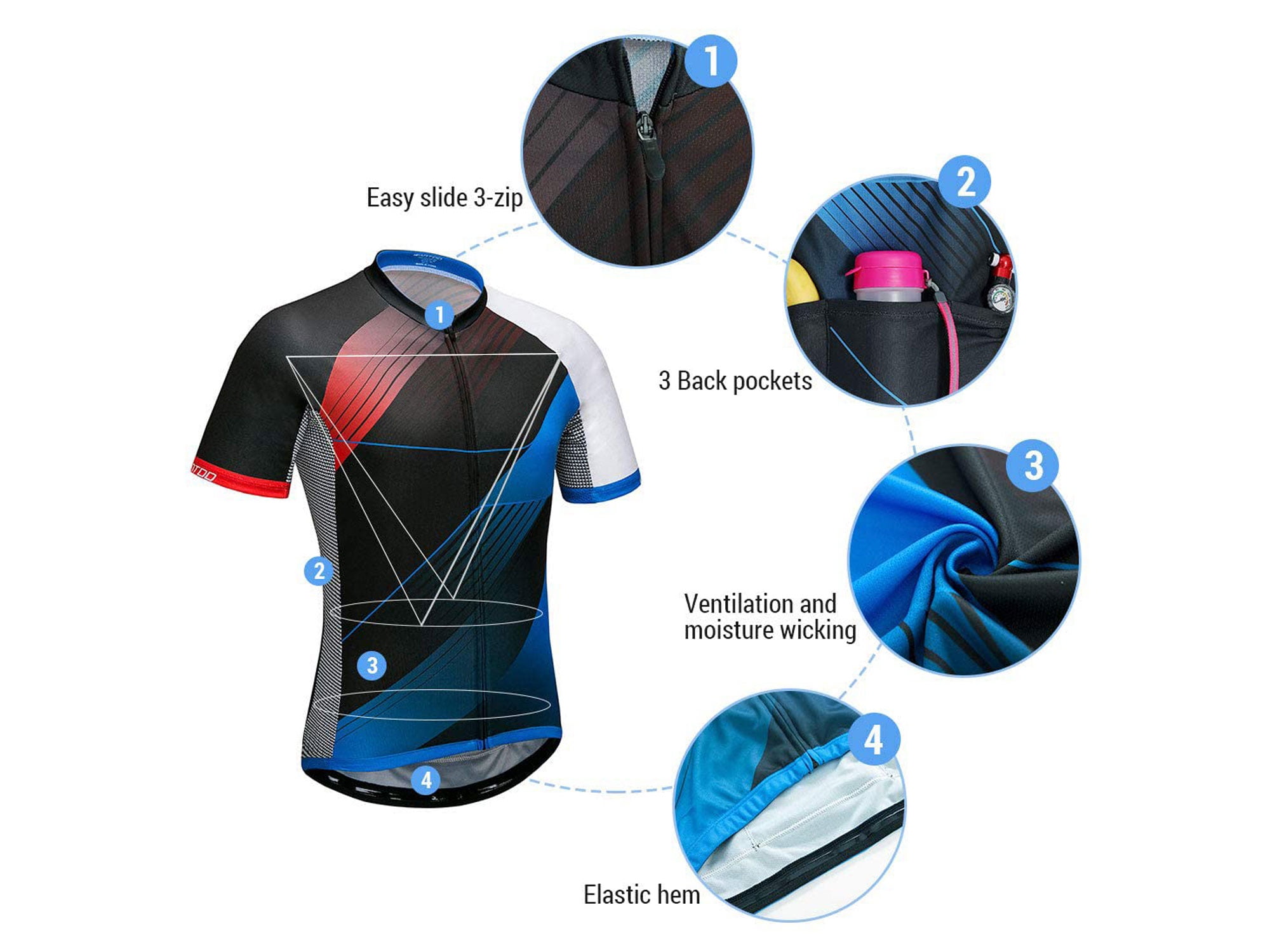 Wantdo Mens Cycling Jersey Short Sleeve Quick Dry with Multi Pockets 