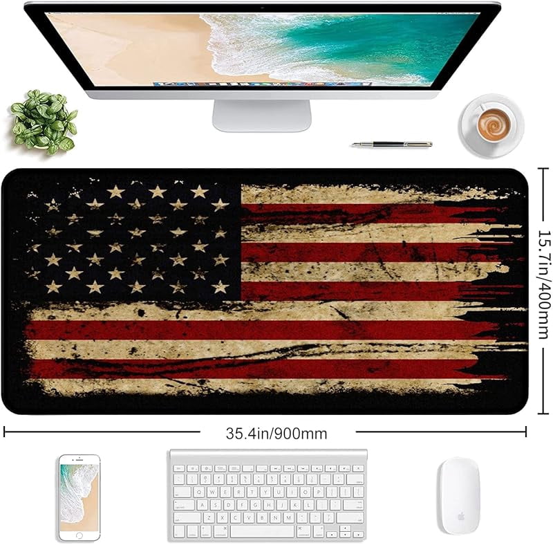 Large Extended Gaming Mouse Pad with Stitched Edges, Non-Slip Waterproof Rubber Base Mouse Pad for Office, Computer, Keyboard, Laptop and Home Desk Pad 35.4 x 15.7 x 0.12 Inch