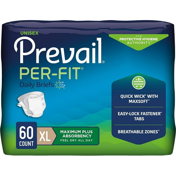 Prevail Per-Fit Daily Briefs with Tabs, Maximum Plus Absorbency,  X-Large, 120 Count