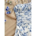 thumbnail image 5 of Women's Ditsy Floral Ruched Cami Mini Dress Spaghetti Strap Ruffle Hem Mesh A-Line Casual Dress, 5 of 5
