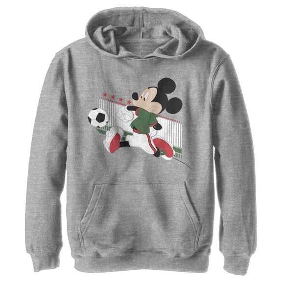 Boy's Mickey & Friends Mickey Mouse Soccer Mexico  Pull Over Hoodie Athletic Heather X Large