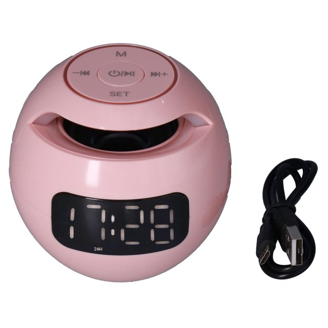 Altavoz despertador multifuncional Bluetooth 5,0, altavoz inalámbrico portátil con forma de bola recargable con reloj para dormitorio y oficina