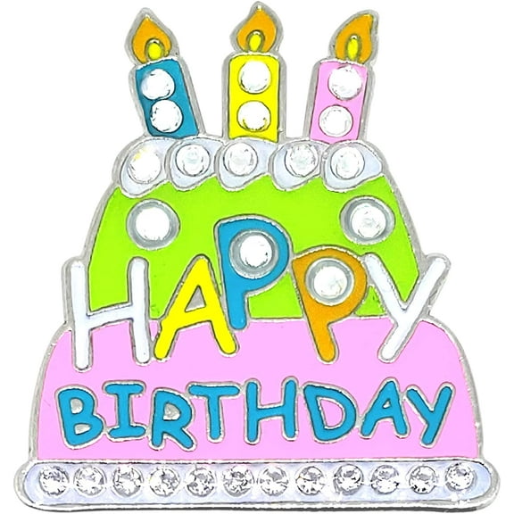Navika Birthday Cake Swarovski Crystal Ball Marker with Hat Clip, yellow, pink, blue