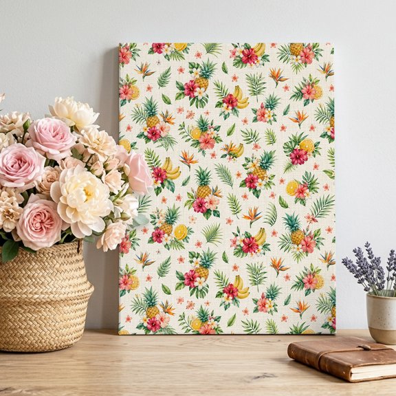 Canvas Wall Art, Tropical Botanical Framed Canvas Prints for Living Room Bedroom, Watercolor Leaves Fruits Flower Beige Gallery Wrapped Wall Decor for Home Office, Gifts, 12"x16" Ship Next Day