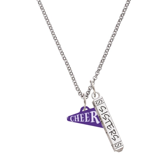 Delight Jewelry Acrylic 3/4" Purple Cheer Megaphone Silvertone Sisters Best Friends Forever Bar Charm Necklace, 23"