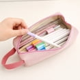 thumbnail image 5 of Canvas Pencil Pouch, Solid Color Pencil Case with Carry Strap, Portable Stationery Organizer for Office Workstation Artist Drawing and Travel Storage, 5 of 6