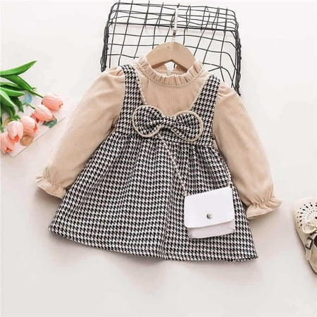 

Hunpta Toddler Girls Winter Long Sleeve Bowknot Plaid Ruffle Dress Princess Dress