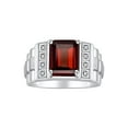 thumbnail image 1 of RYLOS Men's Rings Sterling Silver Designer Style 10X8MM Emerald Cut Shape Gemstone & Diamonds Garnet January Birthstone Rings For Men Size 9, 1 of 4