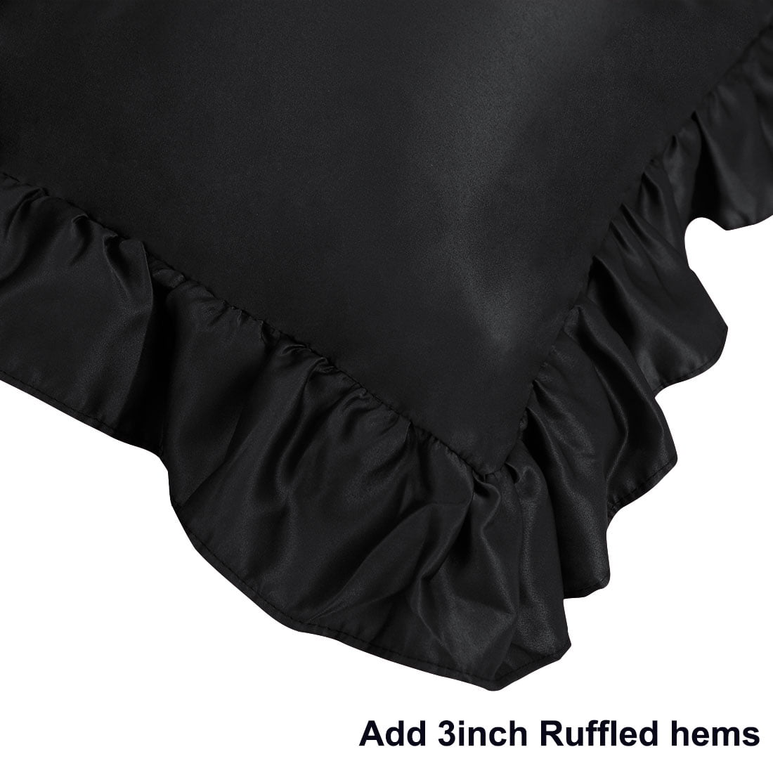 Unique Bargains 2-Piece Satin Ruffled Edge Pillowcases, King, Black
