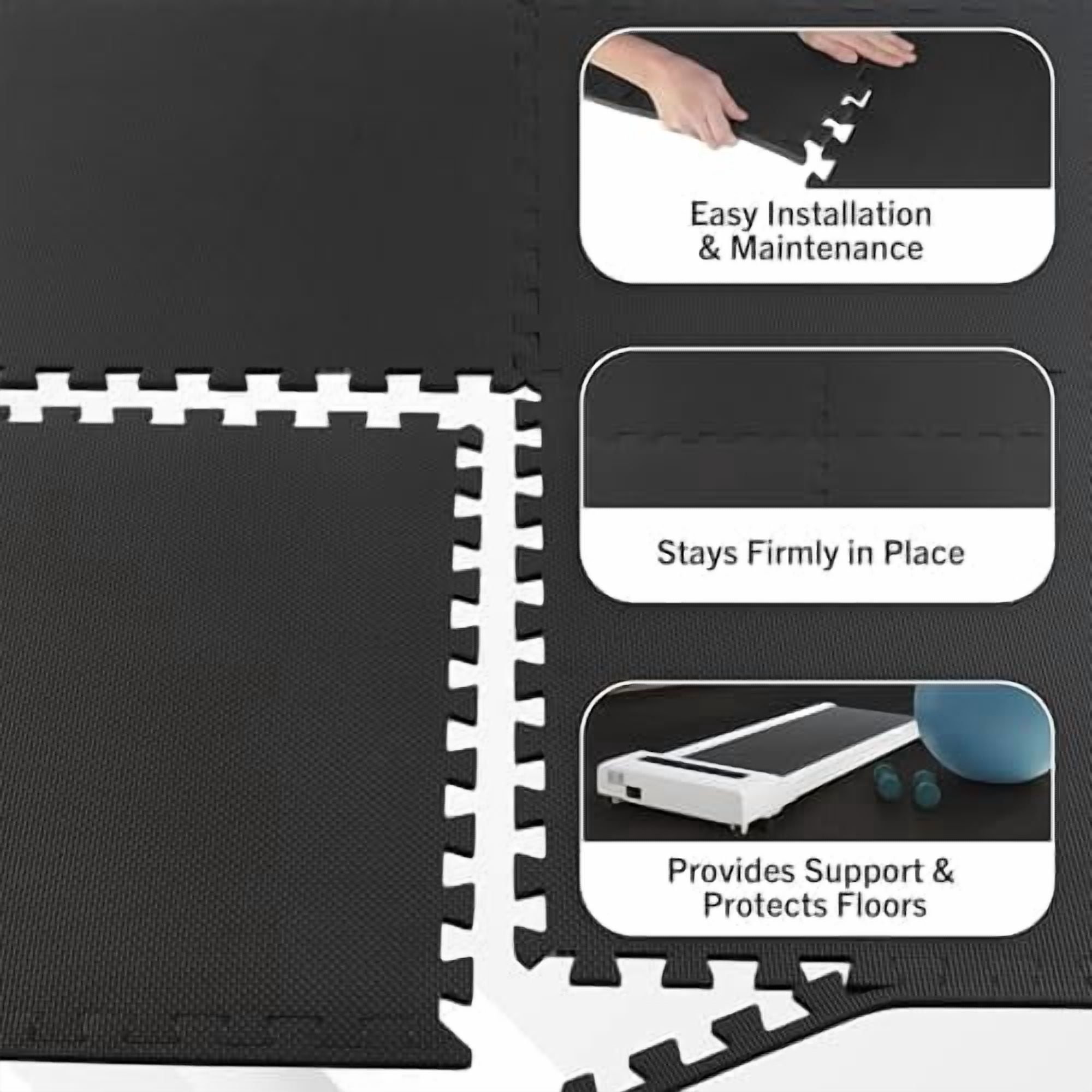 EVA Foam Mat Tiles 8-Pack - 32 SQ FT of Interlocking Padding for Garage, Playroom, or Gym Flooring - Exercise Mat or Baby Playmat by  (Black)