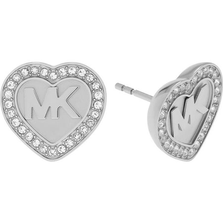 Michael Kors Women's Crystal Silver-Tone Stainless Steel Pave Logo Heart Stud Fashion Earrings