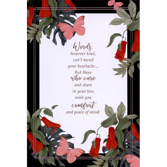 Pictura Deep Red Flowers and Pink Butterflies Sympathy Card
