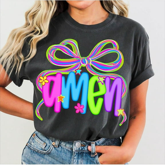 Amen Shirt, Neon Christian Shirt, Jesus Shirt, Bible Verse Shirt, Faith Shirt, Christian Shirt , Jesus Shirt , God Shirt, Neon Coquette Bow