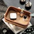 thumbnail image 3 of Handwoven Grass & PU Leather Storage Tray, Natural Decorative Organizer for Desk, Entryway, Counter – Farmhouse Catchall, 1 Piece, 3 of 9