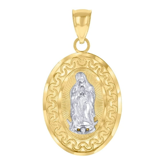 10k Two-tone Gold Mens Guadalupe Religious Charm Pendant 27.9x15mm Wide Necklace for Men - 1.9 Grams