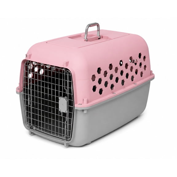 Vibrant Life 36" Plastic Portable Kennel for Dogs and Cats, Pink and Gray
