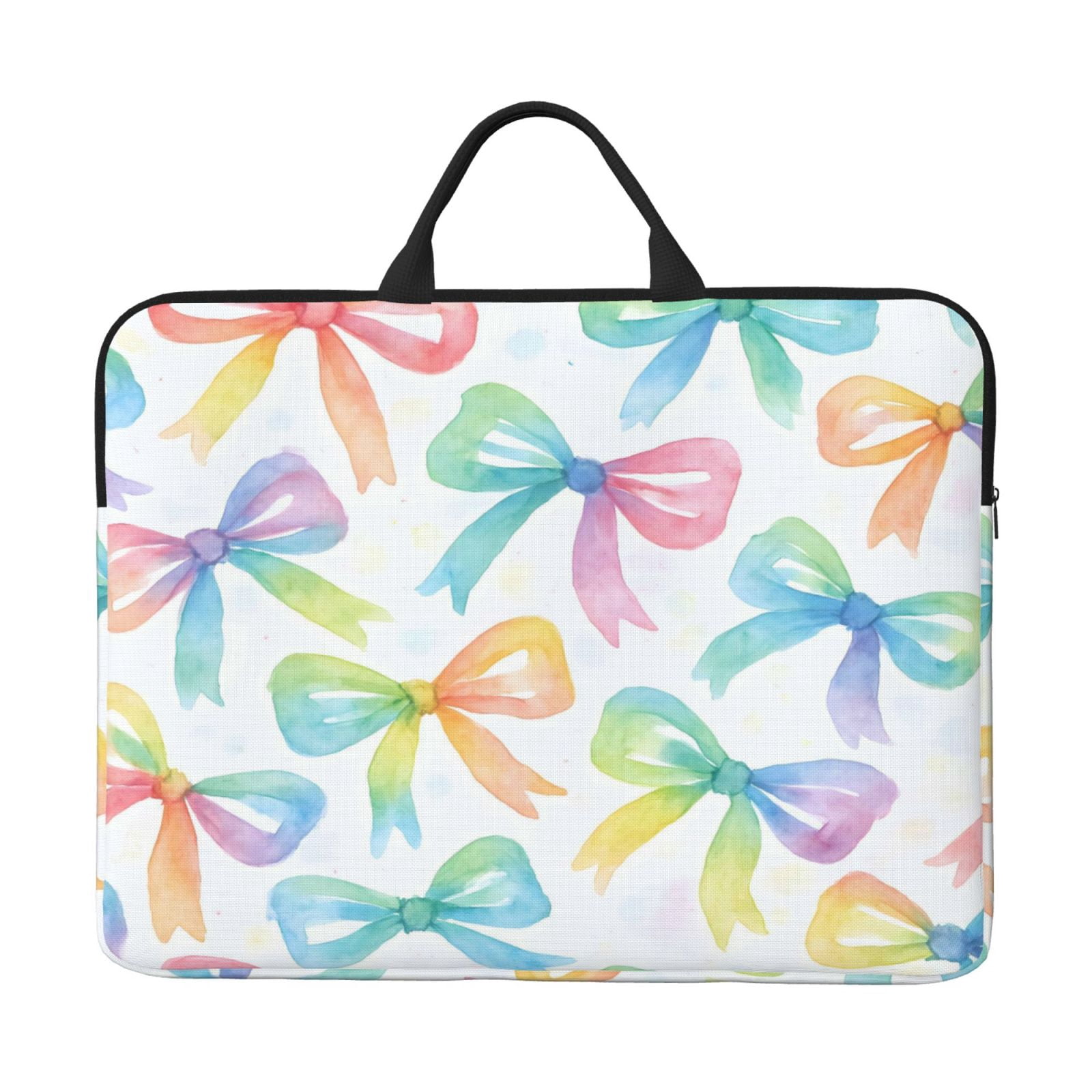 Laptop Sleeve Bag For Women Men 14inch Waterproof Durable Protective Computer Carrying Cover Handle Laptop Case Bag Watercolor Rainbow Ribbon Bow Pattern
