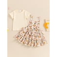 thumbnail image 3 of vera natura Little Girls 2 Piece Summer Outfits, Short Sleeve Ribbed Tops Flower Layered Suspender Skirt, 3 of 9