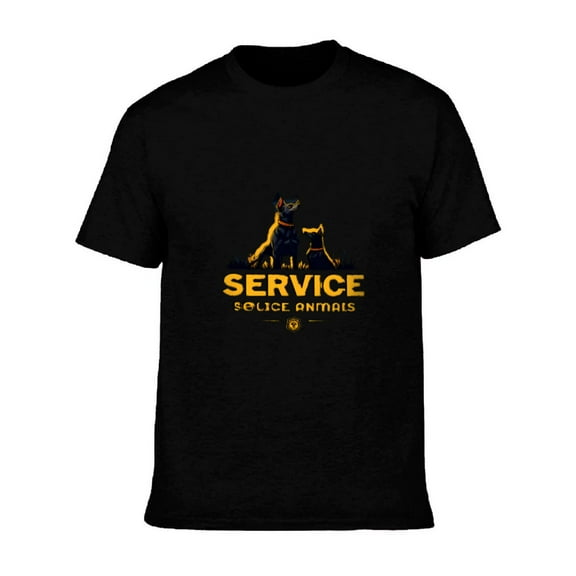 Men's Cotton Short Sleeve T-Shirt with Silhouetted Dogs Graphic Bold Yellow ' SERVICE ' Text Simple Monochrome Design
