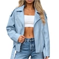 thumbnail image 2 of IUYRTFE Women's Faux Leather Moto Jacket Zip Up Lapel Collar Motorcycle Biker Coat with Pockets, 2 of 6
