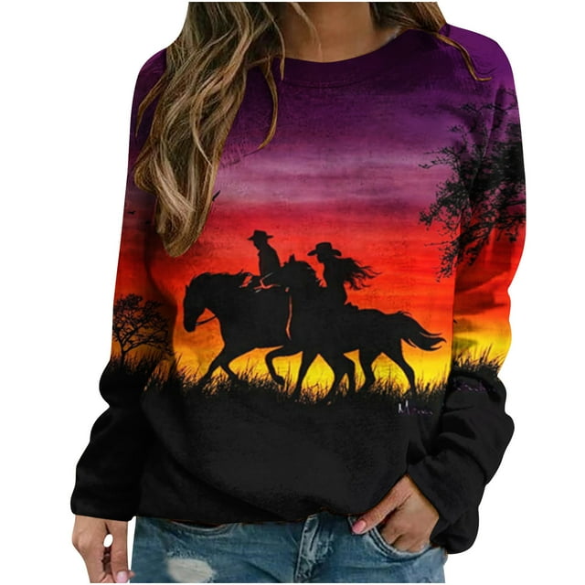 IROINID Haut/chemise à Col Rond Imprimé à Col Rond Discount Long Sleeve T Shirts, Violet