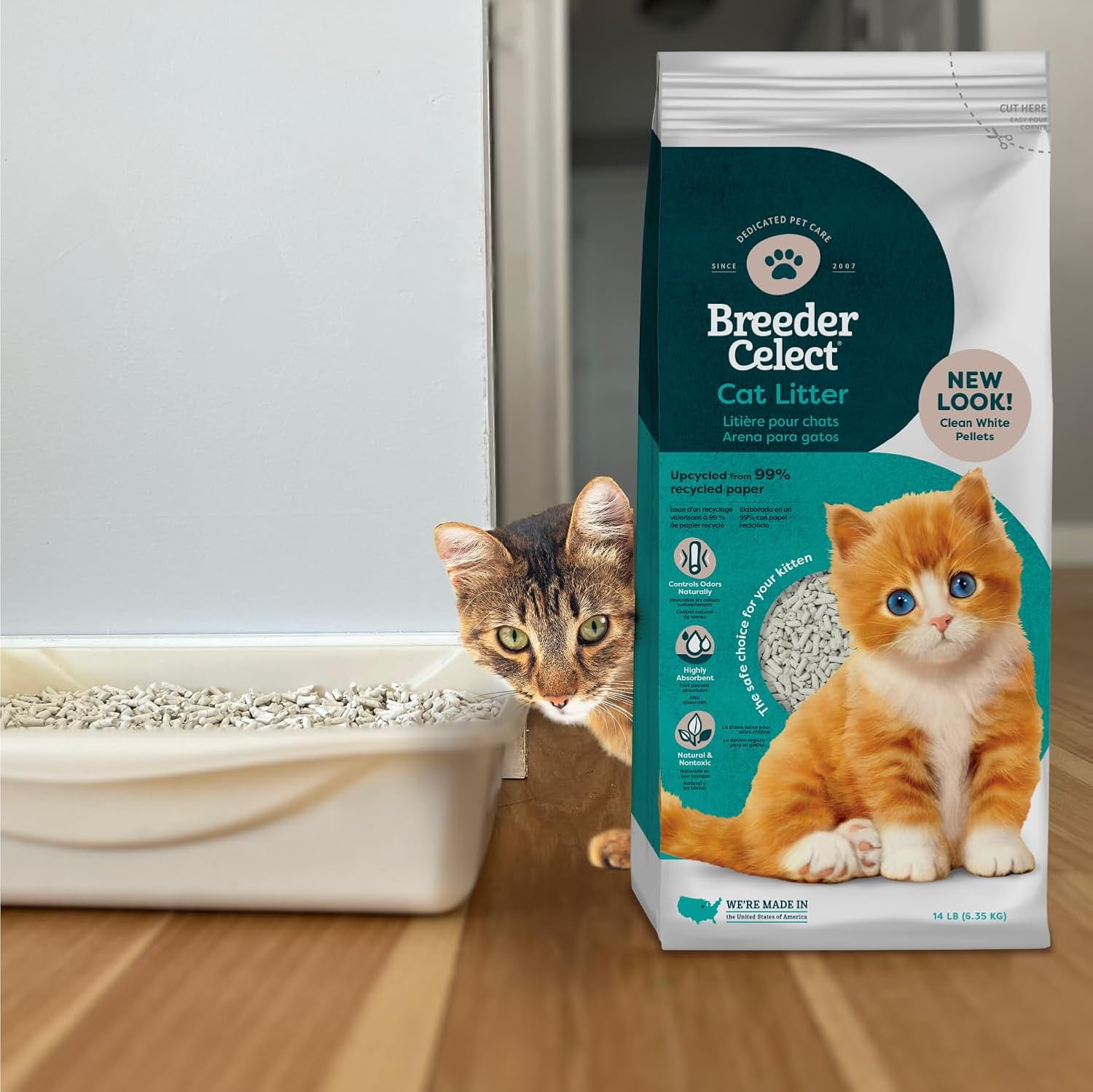 Breeder Celect Cat Litter | 99% Recycled Paper | Highly Absorbent | Natural & Nontoxic | 7 lb bag