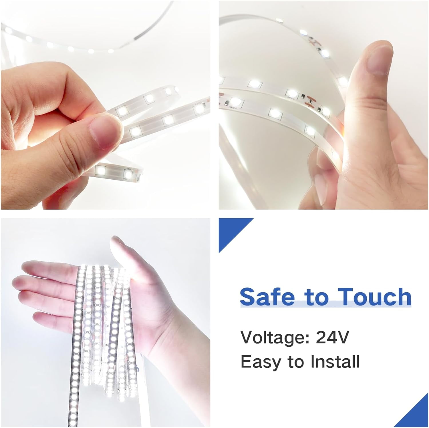 White Led Strip Lights for Bedroom Small Dimmable LED 16.4ft Super Bright Flexible Tape Rope Light Room Home Decor Luces Leds Living Kitchen Vanity Mirror