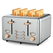 WHALL 4 Slice Toaster - Stainless Steel Bagel Toaster with Dual Control Panels, Wide Slot, 6 Shade Settings, Removable Crumb Tray