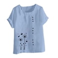 thumbnail image 4 of TKLPEHG Short Sleeve Tops for Women Crew Neck Linen Tops Button Casual Classic Fashion Print Tshirt Loose Fitted Basic Tops Summer Womens Clothes (Light Blue,M), 4 of 4