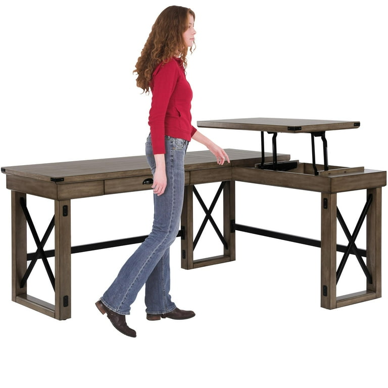 Ameriwood Home Wildwood L Desk with Lift Top Rustic Gray Walmart