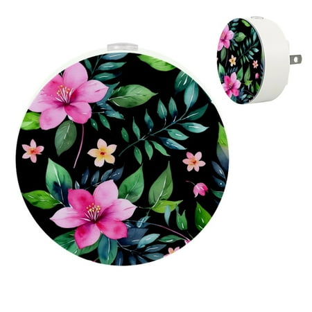 

YZUOUZY Night Lights Plug into Wall LED Lamp Bedside Lamps Set of 2 Jungle Watercolor Flowers