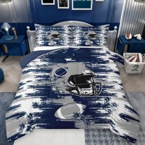 Homewish Football Style Bedding Comforter Set,Gray Deepblue Painting Twin Comforter Sets,Rugby Helmet Bedding Set For Boys Kids,Breathable Home Decor Reversible,2pcs