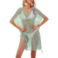 thumbnail image 4 of Lucakuins, pareo de Bikini con estampado a la moda para mujer, Tops transparentes de manga corta calados para la playa, Tops de punto, traje de baño, blusa con protección solar Lucakuins  moda, 4 of 9