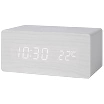 REGALWOVEN Digital Alarm Clock, Wood Grain Casing Design, Voice Wake-Up, Dimmable Display for Bedroom White 6.7"L x 3.1"W x 2.8"H