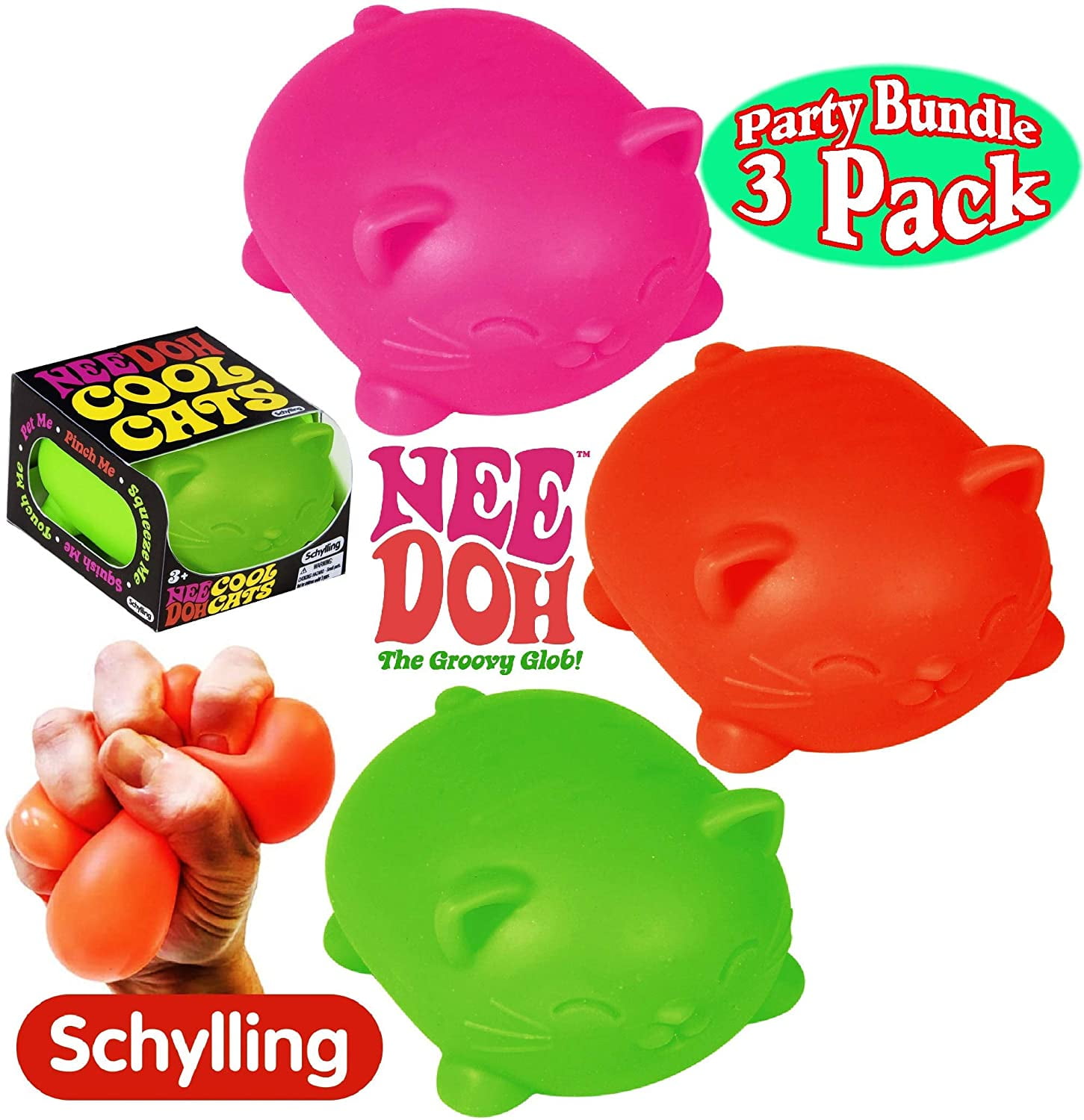 Schylling Pink NeeDoh Gum Ball Squishy Stretchy Stress Balls Gift Set Bundle 2 Pack Squeezy 