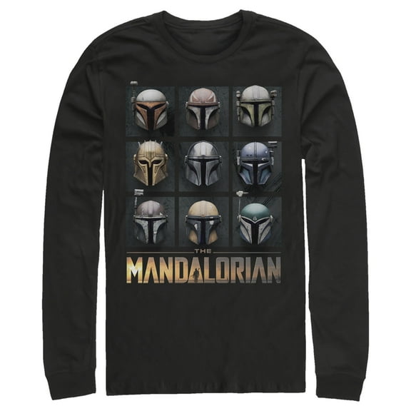 Men's Star Wars: The Mandalorian Helmet Box Up Long Sleeve Shirt Black Large