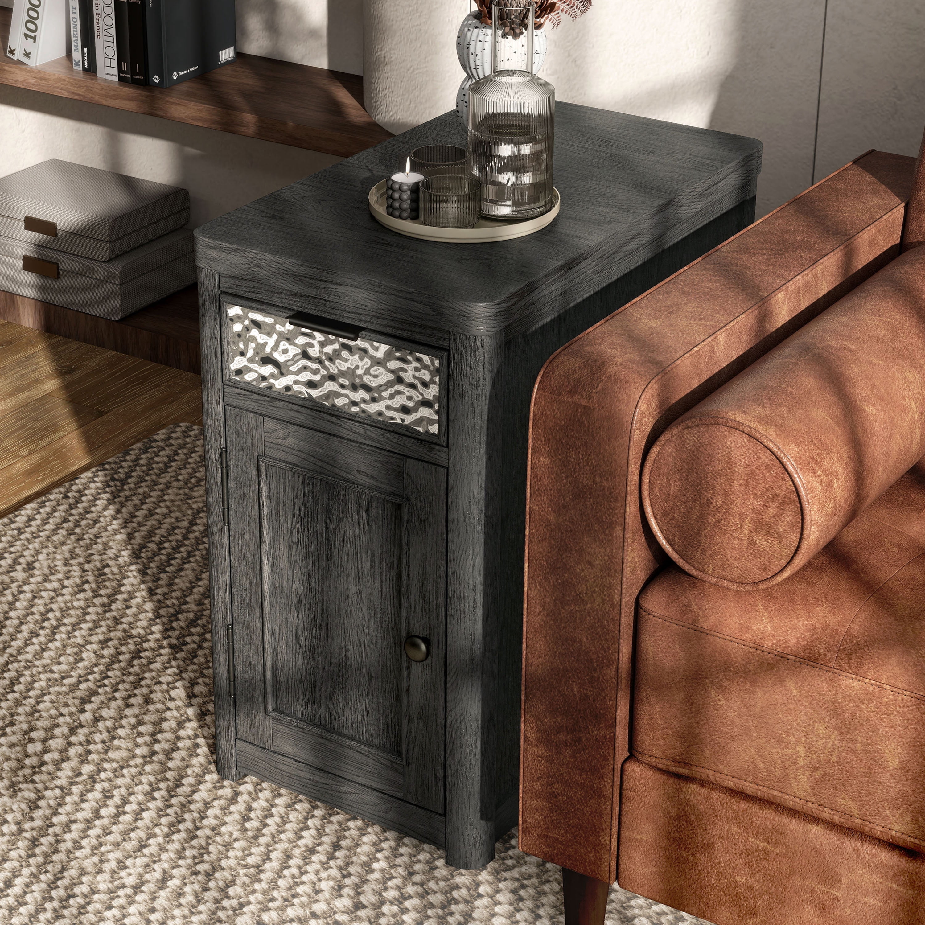 Furniture of America Cheri Modern 1-Drawer and USB Port Solid Wood Indoor End Table with USB Port, Ash Gray