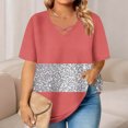 thumbnail image 2 of UPPADA Plus Size Blouses for Women Dressy Striped Shirts Summer V-Neck Short Sleeve T-Shirt Tunic Tops Comfy Trendy Blouse Loose Fit Casual Plus Size Basic Tees camisa blanca mujer,Hot Pink,XXXXL, 2 of 6