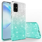 Samsung Galaxy A71 Case, KAESAR Cute Fashinon Slim Luxury Shinning Sparkle Bling Classy Glitter Sparkle Girl Girly Women Protective Cover for Samsung Galaxy A71 (Silver / Teal)