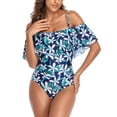thumbnail image 2 of Traje de baño de una pieza con volantes florales, diseño de secado rápido, base azul con flores blancas, talla M, adelgazante y control de abdomen, 2 of 6