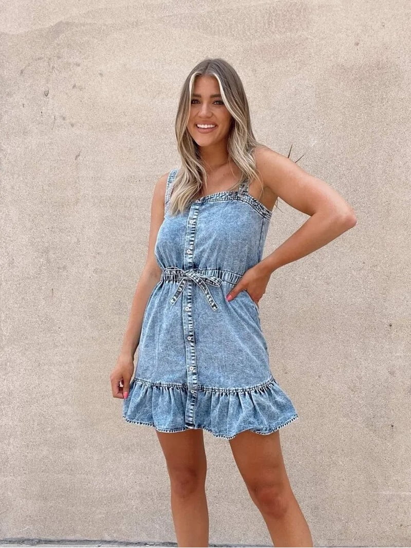 hyacinth house black front zip denim mini dress Black & White Denim Floral Gaia Mini Dress