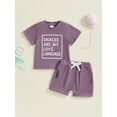 thumbnail image 4 of Baby Toddler Girls Shorts Clothing Set, 3 6 12 18 24 Months 2T 3T Short Sleeve Letters Print T-shirt with Elastic Waist Shorts Summer 2-piece Outfit, 4 of 9