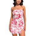 thumbnail image 4 of Musuos Women's Strapless Mini Dress Sleeveless Off Shoulder Floral Print Slit Hem Bodycon Short Dress Party Gown, 4 of 8
