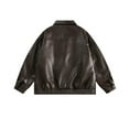 thumbnail image 3 of DeHolifer Womens Jackets Lapel Solid Color Button Long Sleeve Cropped Leather Jacket Ladies Winter Coat Brown L, 3 of 3