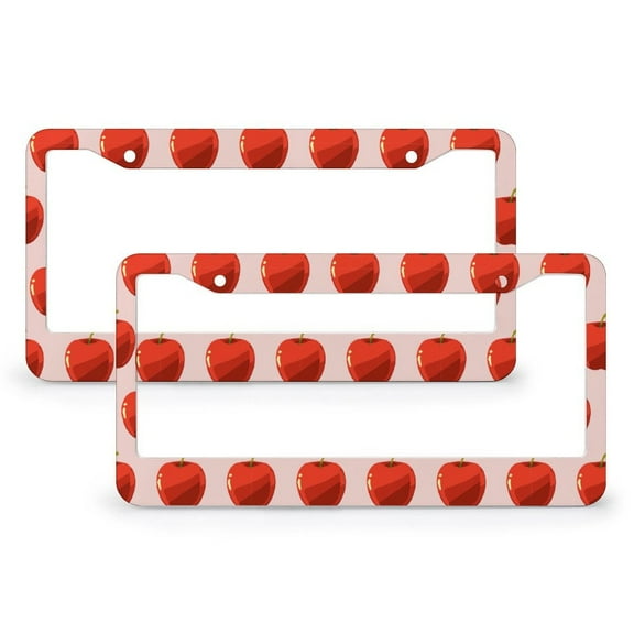2 Pcs Set Red Fruits Apples License Plate Frames Summer Decor Car Accessories Quality Aluminum 2 Round Holes for Girl Women Men Vehicles