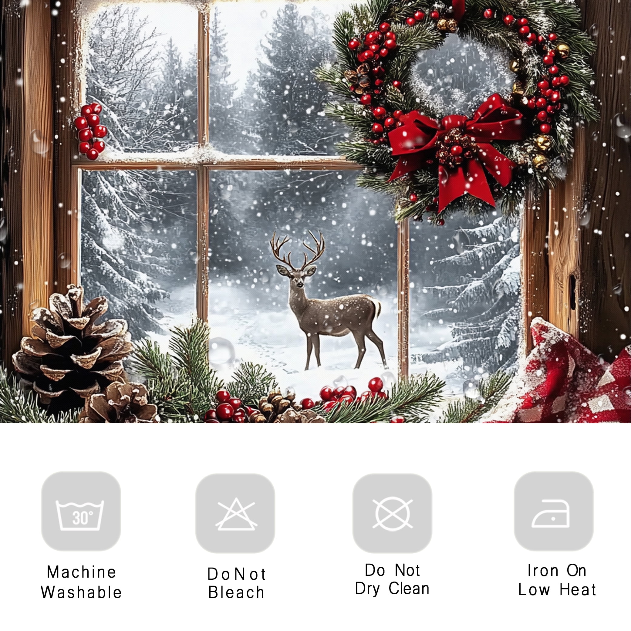 NEONWE Christmas Snowy Shower Curtain Farmhouse Window Wreath Winter Forest Deer Rustic Holiday Bathroom Shower Curtain Home Decor Polyester Waterproof Fabric with 10 Pack Plastic Hook 72" X 60"