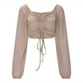thumbnail image 4 of SHITINN Women Casual Solid Color Blouse Drawstring Balloon Sleeve Skinny Cropped Long Sleeve Top Women's Short Sleeve Tops Womens Basic Tops Summer Tops, 4 of 7