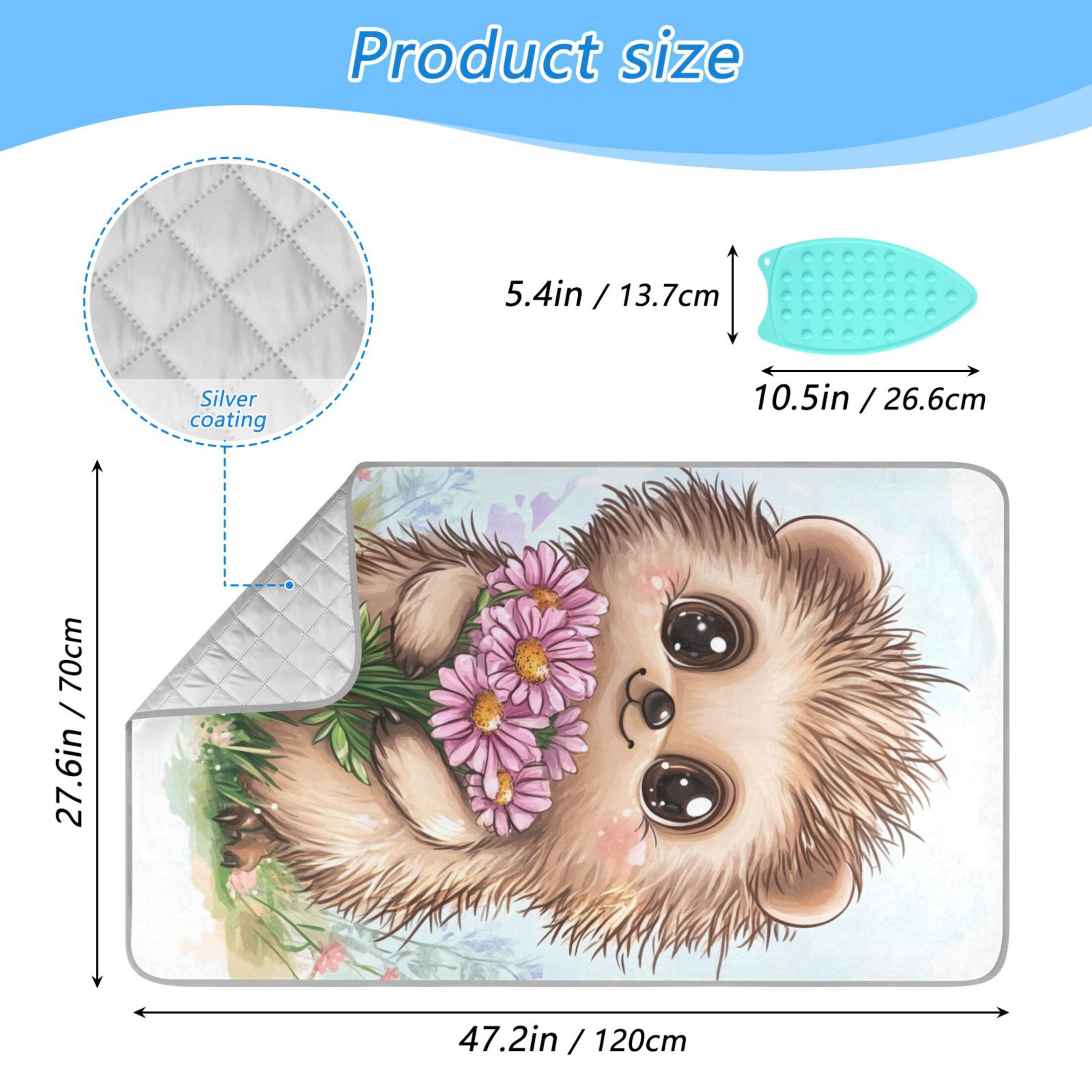 Cute Hedgehog with Big Eyes Ironing Mat Blanket for Table Top Travel Portable Ironing Board Pad 47.2x27.6 Inch